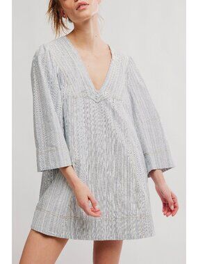 🆕 FREE PEOPLE Goldie Balloon Sleeve Dress / Indigo Combo
